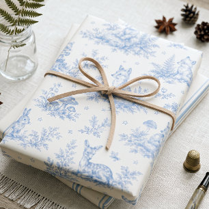 Woodland Animal Toile Blue Forest Nursery Wrapping Paper Sheets