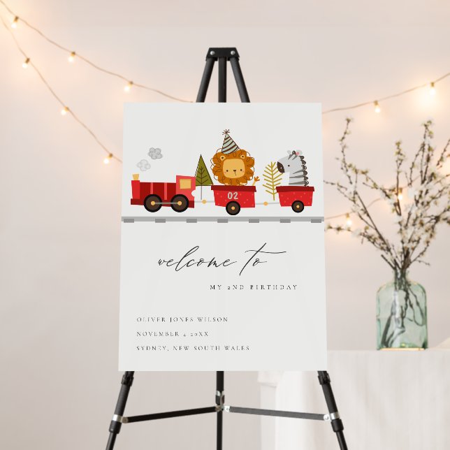 Woodland Animal Train Any Age Birthday Welcome Foam Board (In Situ (Stand))