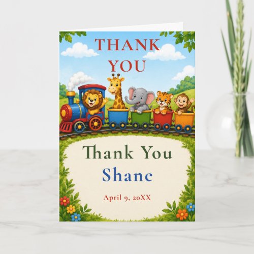 Woodland Animal Train Birthday Thank You Card