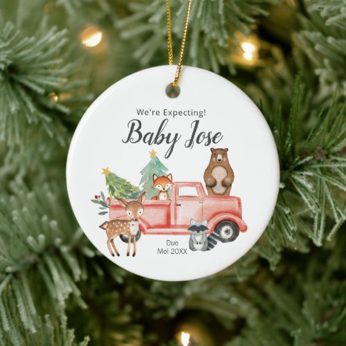 Woodland Animal Truck Were Expecting Parents  Ceramic Ornament