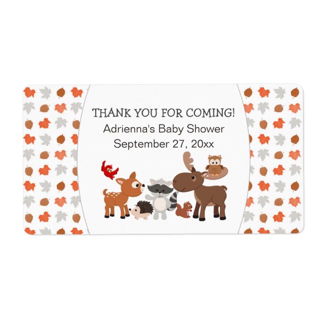 Woodland Animal water bottle or favor labels (Front)