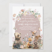 Woodland animal watercolor floral girl Baby Shower Invitation (Front)