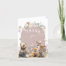 Woodland animal watercolor floral girl Baby Shower Thank You Card