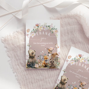 Woodland animal watercolor floral girl Baby Shower Thank You Card