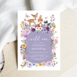 Woodland Animal Wild One Wildflower 1st Birthday Invitation