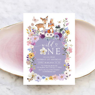 Woodland Animal Wild One WIldflower 1st Birthday Invitation