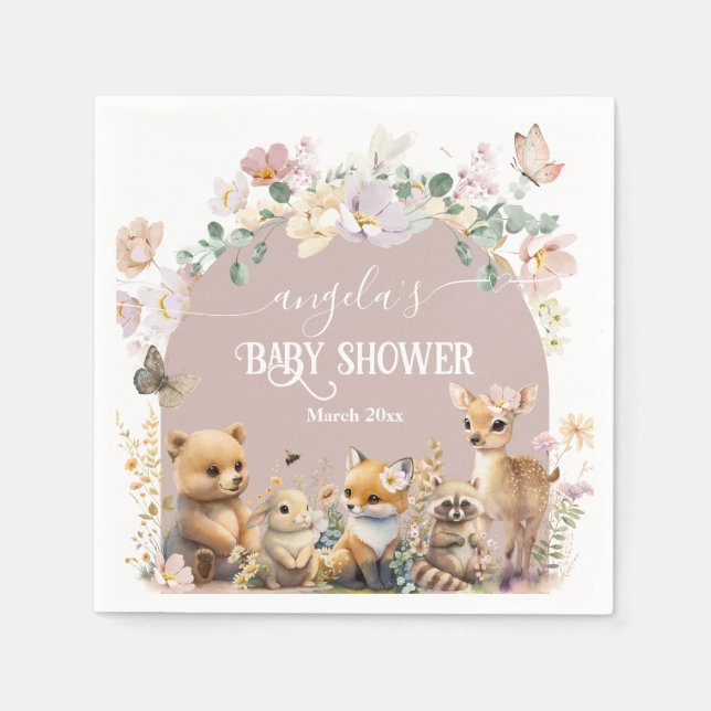 Woodland animal wildflower Girl Baby Shower  Napkins (Front)