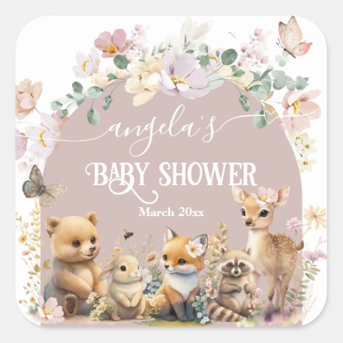 Woodland animal wildflower Girl Baby Shower  Square Sticker