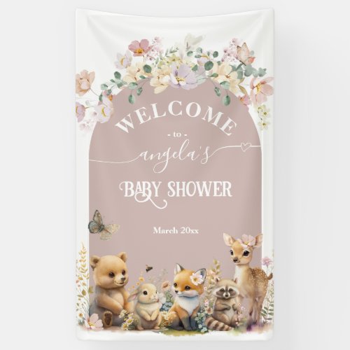 Woodland animal wildflower Girl Baby Shower welcom Banner
