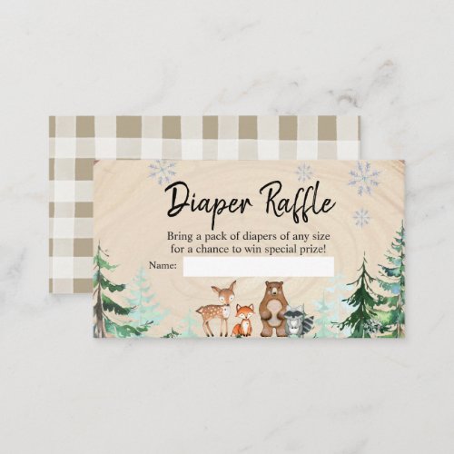 Woodland Animal Winter Baby Shower Diaper Raffle Enclosure Card