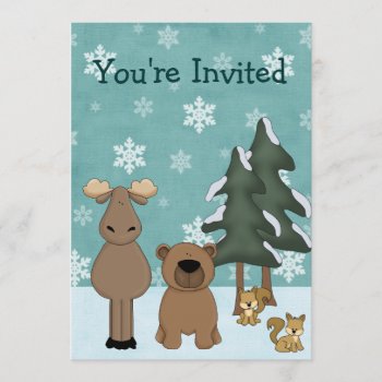 Woodland Animal Winter Birthday Party Invitation by TheCutieCollection at Zazzle