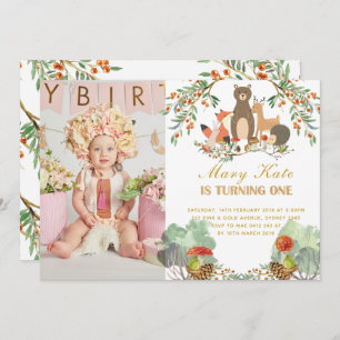 Woodland Animals 1st Birthday Invitation