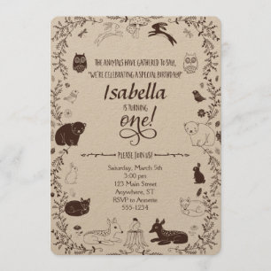 Woodland Animals 1st Birthday Invitation