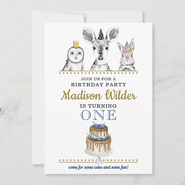 Woodland Animals 1st Birthday Invitation (Front)