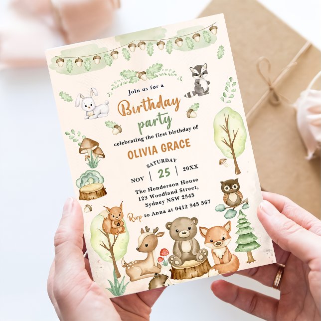 Woodland Animals 1st Birthday Party Invitation (Creator Uploaded)