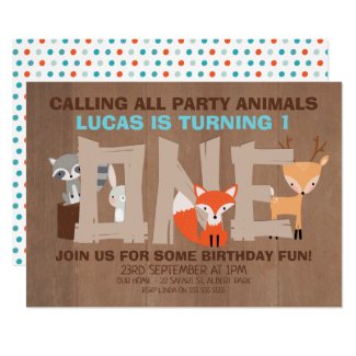 Woodland Animals 1st Birthday Party Invitation