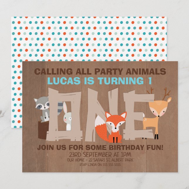 Woodland Animals 1st Birthday Party Invitation (Front/Back)