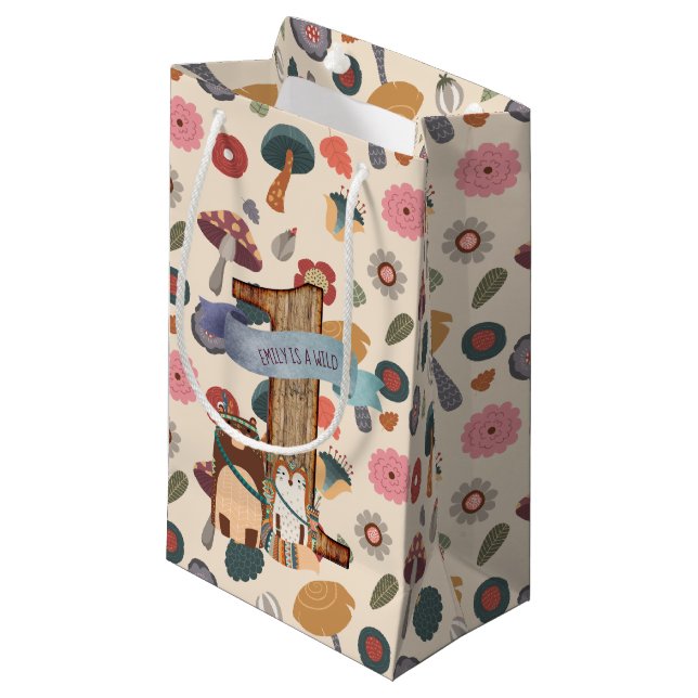 Woodland Animals 1st Birthday Wild One - Tribal Small Gift Bag (Front Angled)