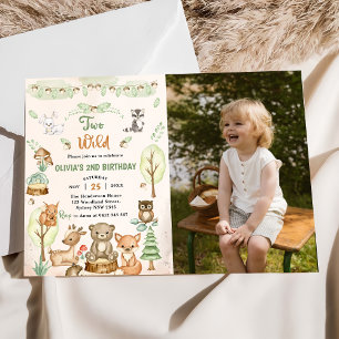 Woodland Animals 2nd Birthday Party Photo Invitation