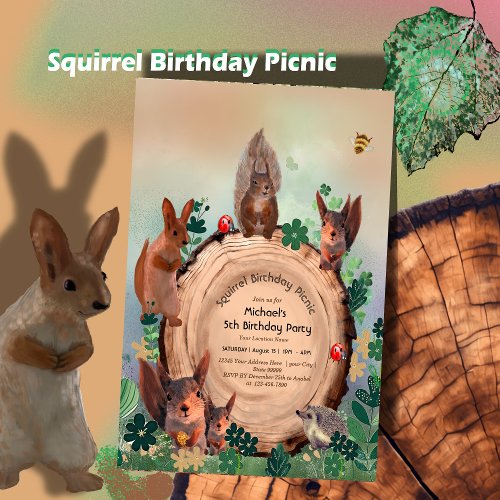 Woodland Animals 5th Birthday Invitation