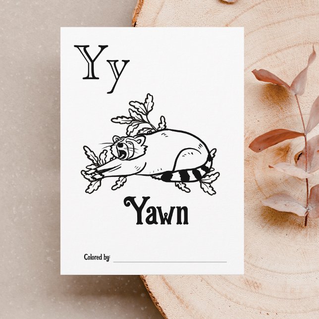 Woodland Animals ABC Coloring Baby Shower Activity Postcard (Letter Y - Color Your Own Baby's First ABC's Keepsake Cards)