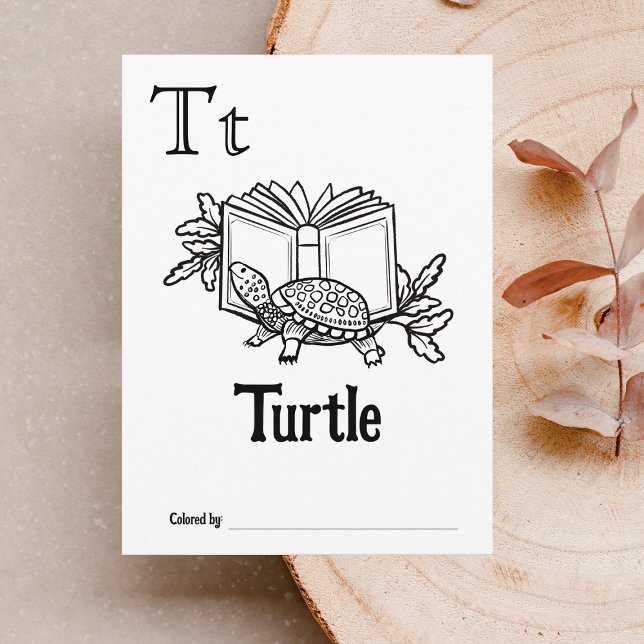 Woodland Animals ABC Coloring Baby Shower Activity Postcard (Letter T - Color Your Own Baby's First ABC's Keepsake Cards)