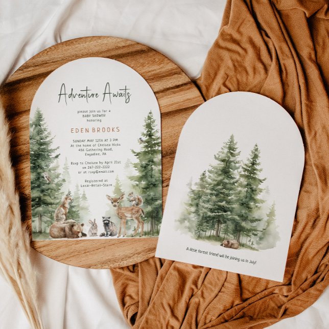 Woodland Animals Adventure Awaits Baby Shower Arch Invitation (Creator Uploaded)
