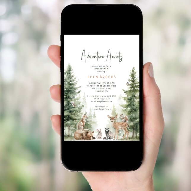 Woodland Animals Adventure Awaits Baby Shower Arch Invitation (Front Digital)