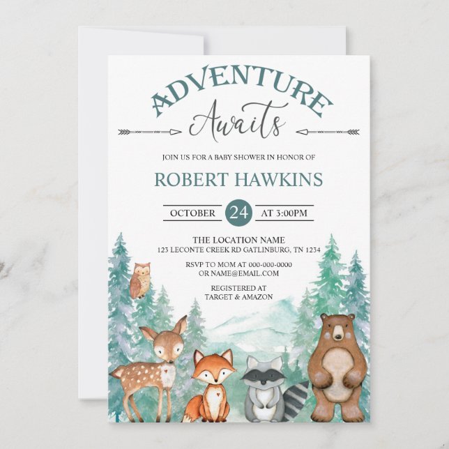 Woodland Animals Adventure Awaits Baby Shower Invi Invitation (Front)