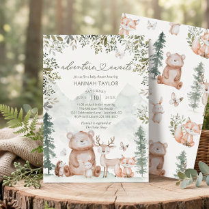 Woodland Animals Adventure Awaits Baby Shower Invitation