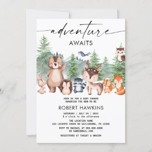 Woodland Animals Adventure Awaits Baby Shower Invitation