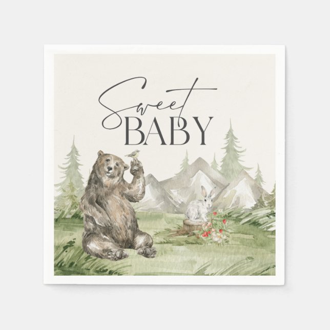 Woodland Animals  Adventure Awaits Baby Shower Napkins (Front)
