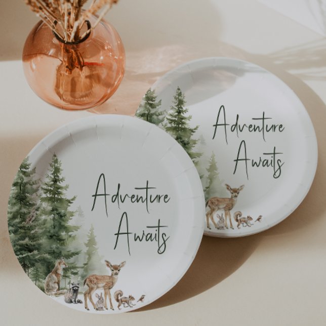 Woodland Animals Adventure Awaits Baby Shower Paper Plates (Creator Uploaded)