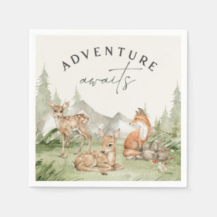 Woodland Animals  Adventure Awaits Birthday Napkins