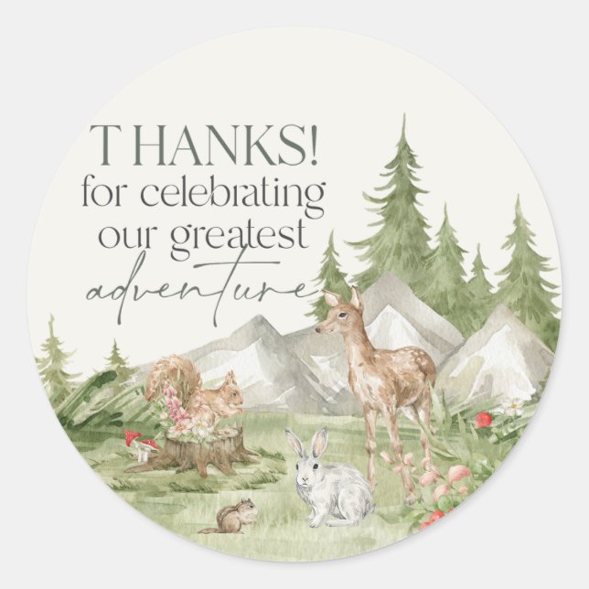 Woodland Animals  Adventure Awaits Favor Sticker (Front)