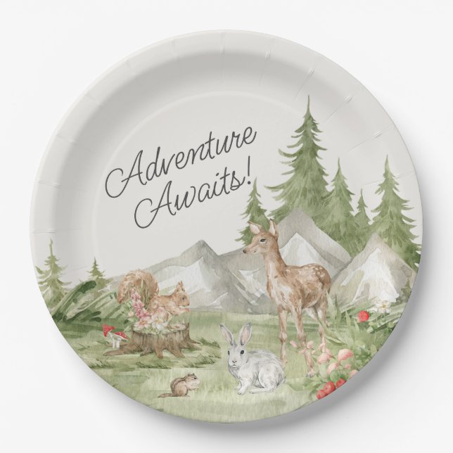 Woodland Animals  Adventure Awaits Paper Plates (Front)