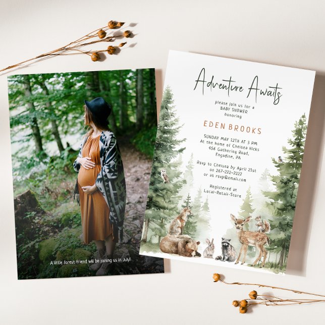 Woodland Animals Adventure Awaits Shower Photo Invitation (Creator Uploaded)