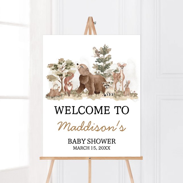Woodland Animals Adventure Awaits Welcome Poster (Adventure Awaits Woodland Animals Baby Shower Welcome Sign)