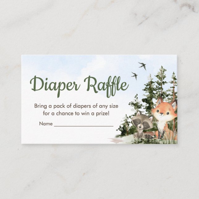 Woodland Animals Adventure Baby Diaper Raffle Enclosure Card (Front)