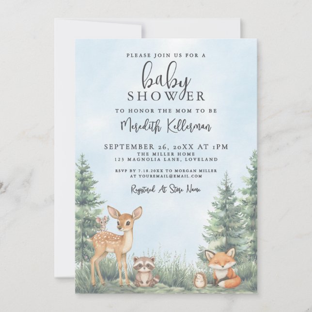 Woodland Animals Adventure Baby Shower Invitation (Front)