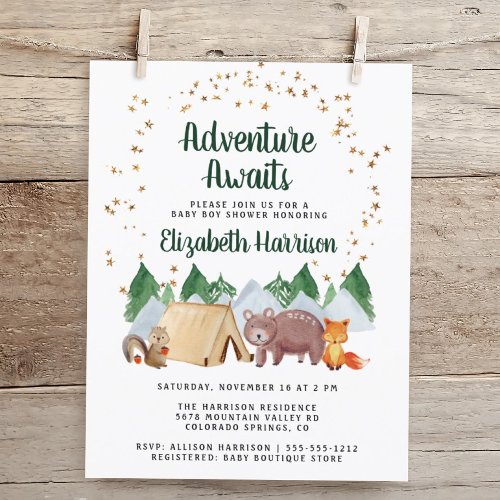 Woodland Animals Adventure Baby Shower Invitation