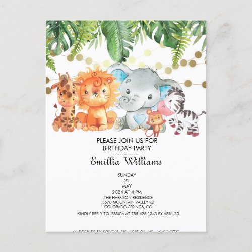 Woodland Animals Adventure Baby Shower Invitation Postcard