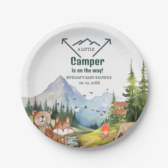 Woodland Animals Adventure Camper Baby Shower Paper Plates (Front)