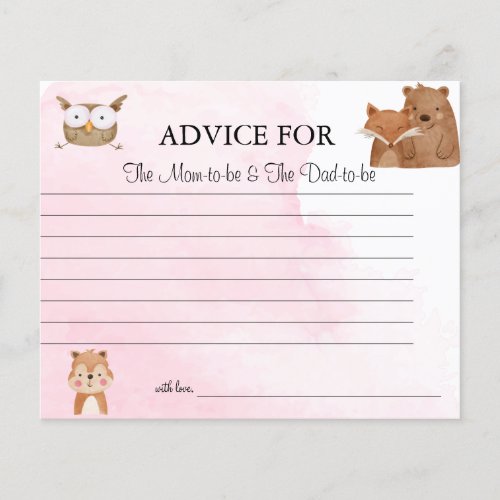 Woodland animals Advice for Mom  Dad card shower Flyer
