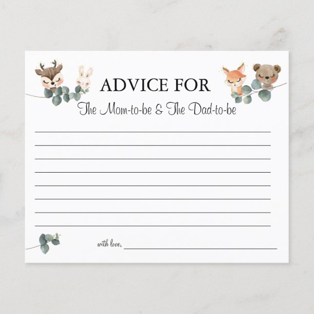 Woodland animals Advice for Mom & Dad card shower Flyer (Front)