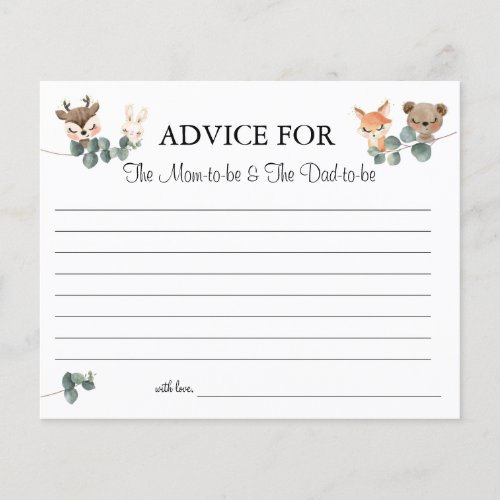 Woodland animals Advice for Mom  Dad card shower Flyer