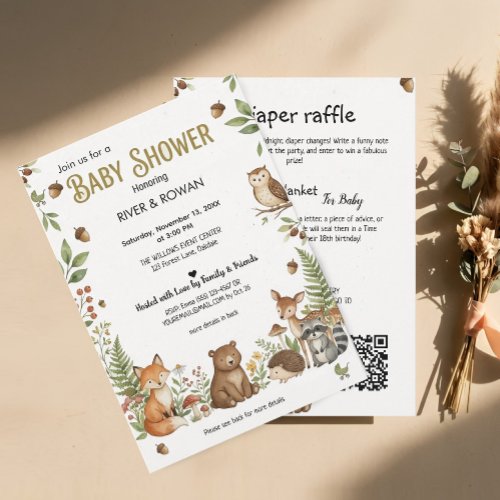 Woodland Animals | All In One Baby Shower Invitation