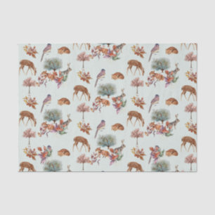 Woodland Animals and Birds Gray Green Background  Tissue Paper