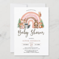 Woodland Animals and Boho Rainbow Baby Shower Invitation