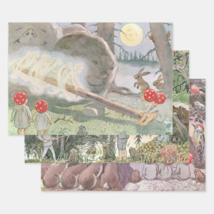 Woodland Animals and Children Elsa Beskow Wrapping Paper Sheets